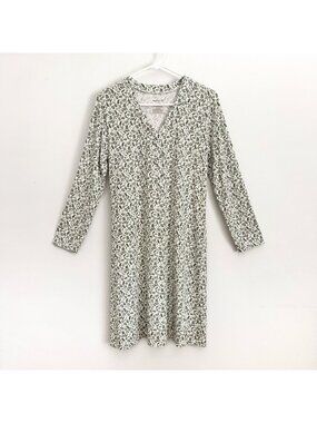 Magnetic Me White Leaf Long Sleeve Modal Nursing Dress V-Neck Women’s Size Small